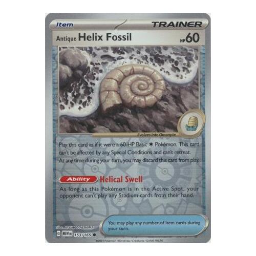 Antique Helix Fossil 153/165 SV 151 Reverse Holo Common Pokemon Card NEAR MINT TCG