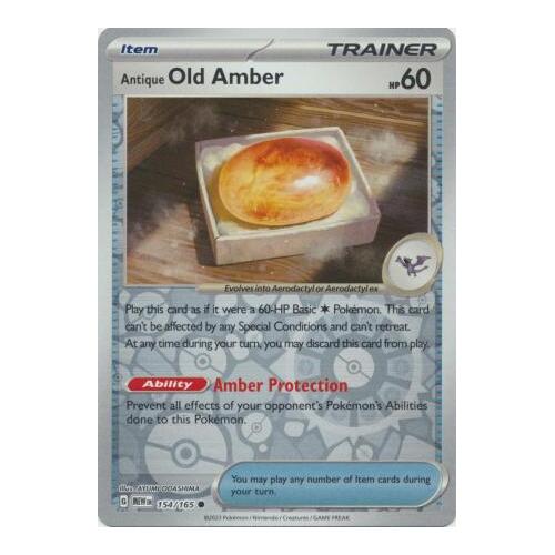 Antique Old Amber 154/165 SV 151 Reverse Holo Common Pokemon Card NEAR MINT TCG