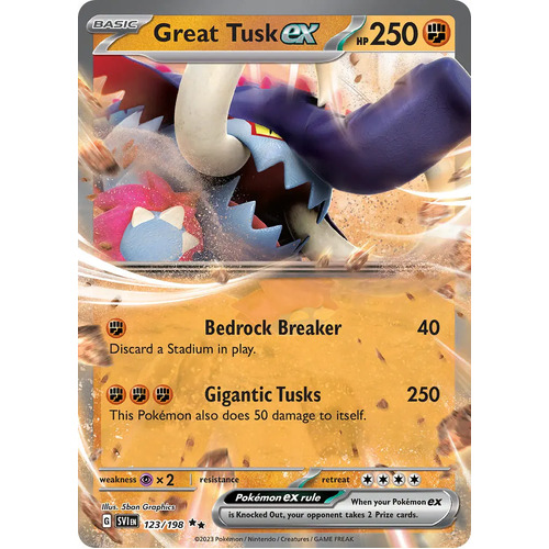 Great Tusk ex 123/198 Scarlet and Violet Base Set Holo Ultra Rare Pokemon Card NEAR MINT TCG