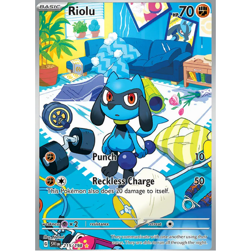 Riolu 215/198 Scarlet and Violet Base Set Illustration Rare Holo Pokemon Card NEAR MINT TCG