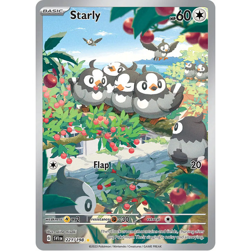 Starly 221/198 Scarlet and Violet Base Set Illustration Rare Holo Pokemon Card NEAR MINT TCG