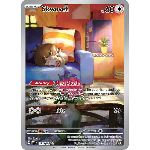 Skwovet 222/198 Scarlet and Violet Base Set Illustration Rare Holo Pokemon Card NEAR MINT TCG