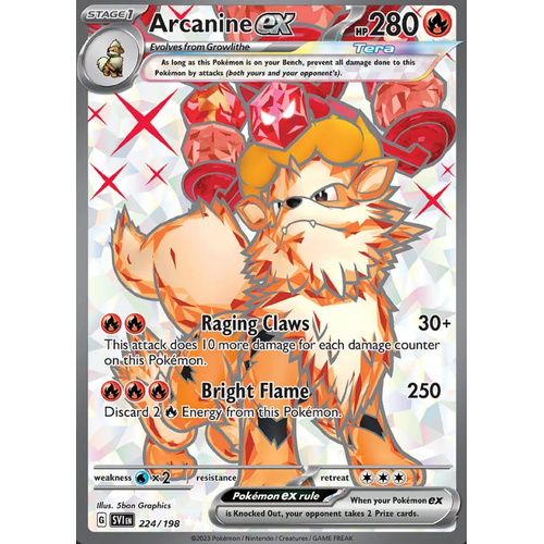 Arcanine ex 224/198 Scarlet and Violet Base Set Full Art Holo Secret Rare Pokemon Card NEAR MINT TCG