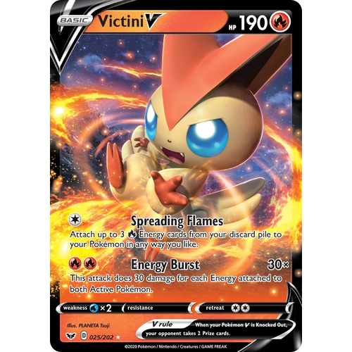 Victini V 25/202 SWSH Base Set Holo Ultra Rare Pokemon Card NEAR MINT TCG