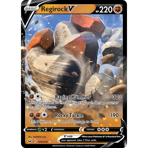 Regirock V 104/202 SWSH Base Set Holo Ultra Rare Pokemon Card NEAR MINT TCG