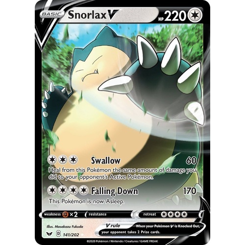 Snorlax V 141/202 SWSH Base Set Holo Ultra Rare Pokemon Card NEAR MINT TCG