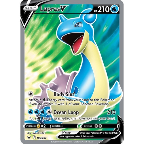 Lapras V 189/202 SWSH Base Set Holo Ultra Rare Full Art Pokemon Card NEAR MINT TCG