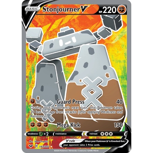 Stonjourner V 193/202 SWSH Base Set Holo Ultra Rare Full Art Pokemon Card NEAR MINT TCG