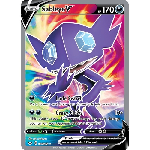 Sableye V 194/202 SWSH Base Set Holo Ultra Rare Full Art Pokemon Card NEAR MINT TCG