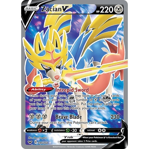 Zacian V 195/202 SWSH Base Set Holo Ultra Rare Full Art Pokemon Card NEAR MINT TCG