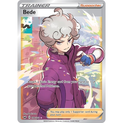 Bede 199/202 SWSH Base Set Holo Ultra Rare Full Art Pokemon Card NEAR MINT TCG