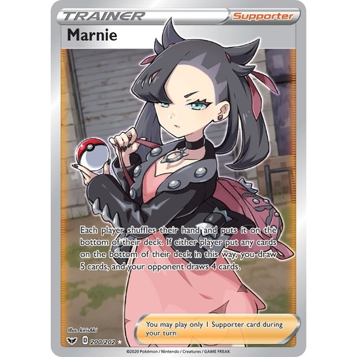 Marnie 200/202 SWSH Base Set Holo Ultra Rare Full Art Pokemon Card NEAR MINT TCG