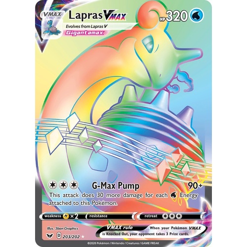 Lapras VMAX 203/202 SWSH Base Set Holo Hyper Rainbow Rare Full Art Pokemon Card NEAR MINT TCG