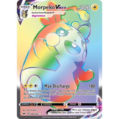 Morpeko VMAX 204/202 SWSH Base Set Holo Hyper Rainbow Rare Full Art Pokemon Card NEAR MINT TCG