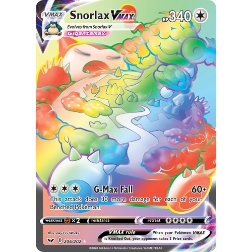Snorlax VMAX 206/202 SWSH Base Set Holo Hyper Rainbow Rare Full Art Pokemon Card NEAR MINT TCG