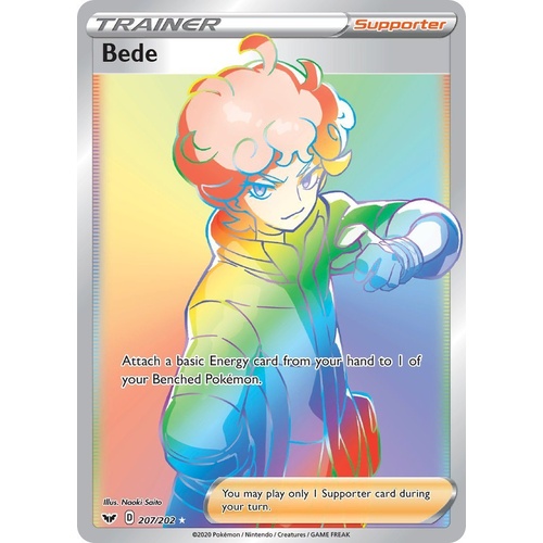 Bede 207/202 SWSH Base Set Holo Hyper Rainbow Rare Full Art Pokemon Card NEAR MINT TCG