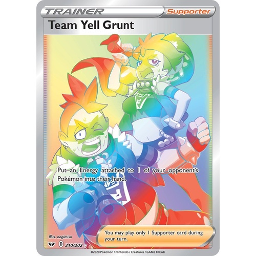 Team Yell Grunt 210/202 SWSH Base Set Holo Hyper Rainbow Rare Full Art Pokemon Card NEAR MINT TCG
