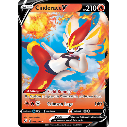 Cinderace V 35/192 SWSH Rebel Clash Holo Ultra Rare Pokemon Card NEAR MINT TCG