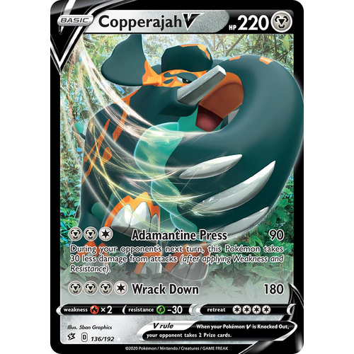 Copperajah V 136/192 SWSH Rebel Clash Holo Ultra Rare Pokemon Card NEAR MINT TCG