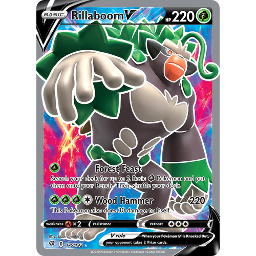 Rillaboom V 175/192 SWSH Rebel Clash Holo Ultra Rare Full Art Pokemon Card NEAR MINT TCG
