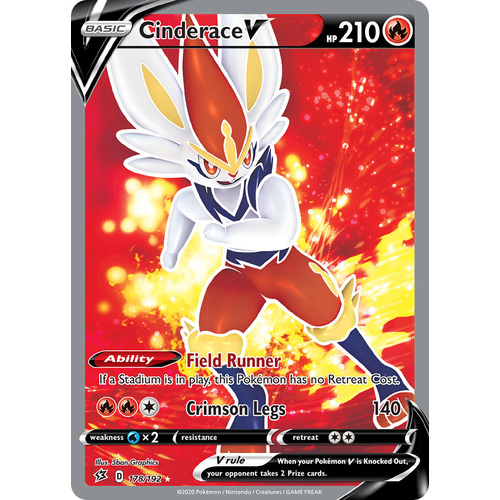 Cinderace V 178/192 SWSH Rebel Clash Holo Ultra Rare Full Art Pokemon Card NEAR MINT TCG