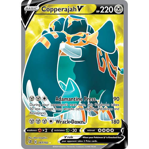 Copperajah V 187/192 SWSH Rebel Clash Holo Ultra Rare Full Art Pokemon Card NEAR MINT TCG