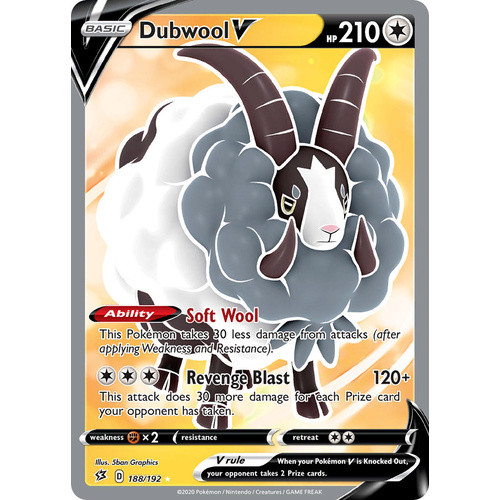 Dubwool V 188/192 SWSH Rebel Clash Holo Ultra Rare Full Art Pokemon Card NEAR MINT TCG