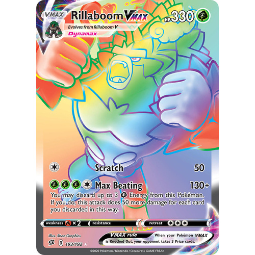 Rillaboom VMAX 193/192 SWSH Rebel Clash Holo Hyper Rainbow Rare Full Art Pokemon Card NEAR MINT TCG