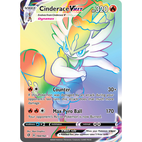Cinderace VMAX 194/192 SWSH Rebel Clash Holo Hyper Rainbow Rare Full Art Pokemon Card NEAR MINT TCG