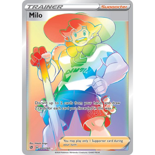 Milo 201/192 SWSH Rebel Clash Holo Hyper Rainbow Rare Full Art Pokemon Card NEAR MINT TCG