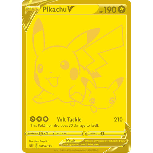 Pikachu V SWSH145 GOLD Black Star Promo Pokemon Card NEAR MINT TCG
