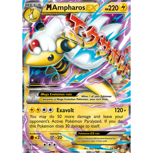 Mega Ampharos EX 28/98 XY Ancient Origins Holo Ultra Rare Pokemon Card NEAR MINT TCG