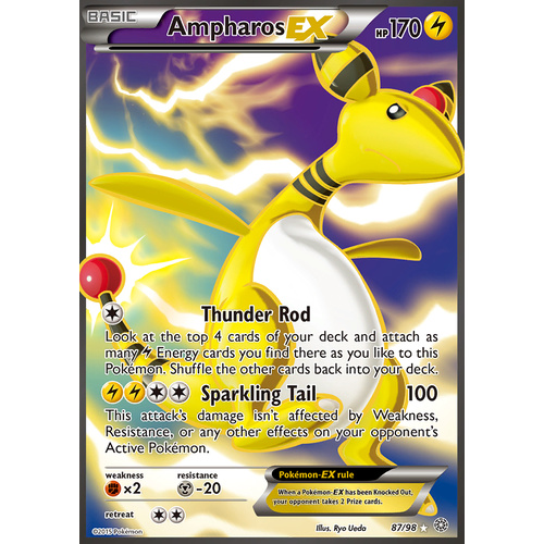 Ampharos EX 87/98 XY Ancient Origins Holo Ultra Rare Full Art Pokemon Card NEAR MINT TCG
