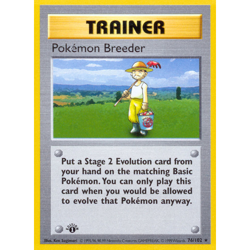 Pokemon Breeder Rare Trainer Pokemon Card Base Set Unlimited English 76//102