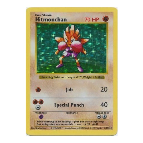 Holo Rare 7//102 Base Set Pokemon Hitmonchan
