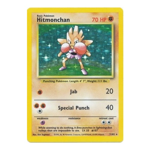Hitmonchan 7/102 Base Set Unlimited Holo Rare Pokemon Card NEAR MINT TCG