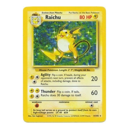Raichu 14/102 Base Set Unlimited Holo Rare Pokemon Card NEAR MINT TCG