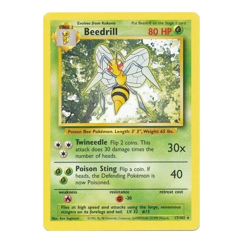 Beedrill 17/102 Base Set Unlimited Rare Pokemon Card NEAR MINT TCG
