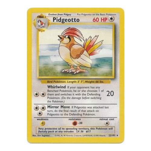 Pidgeotto 22/102 Base Set Unlimited Rare Pokemon Card NEAR MINT TCG