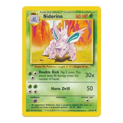 Nidorino 37/102 Base Set Unlimited Uncommon Pokemon Card NEAR MINT TCG