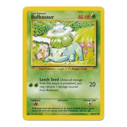 Bulbasaur 44/102 Base Set Unlimited Common Pokemon Card NEAR MINT TCG