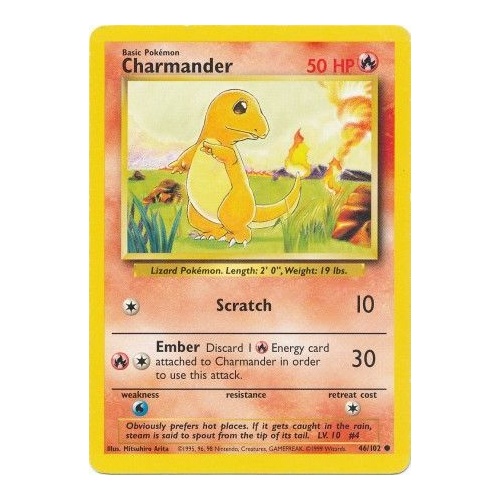 Charmander 46/102 Base Set Unlimited Common Pokemon Card NEAR MINT TCG