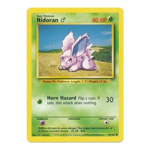 Nidoran 55/102 Base Set Unlimited Common Pokemon Card NEAR MINT TCG