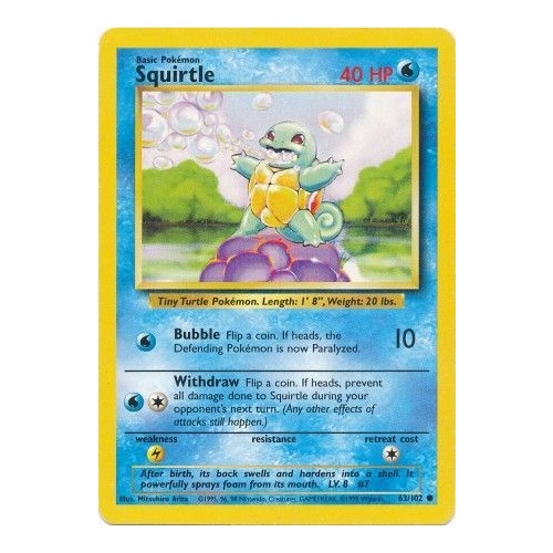 Squirtle 63/102 Base Set Unlimited Common Pokemon Card NEAR MINT TCG