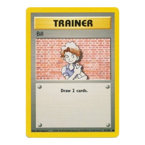 Bill 91/102 Base Set Unlimited Common Trainer Pokemon Card NEAR MINT TCG