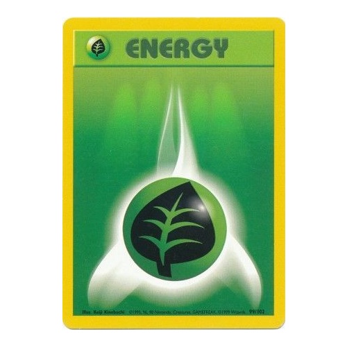 Grass Energy 99/102 Base Set Unlimited Common Pokemon Card NEAR MINT TCG