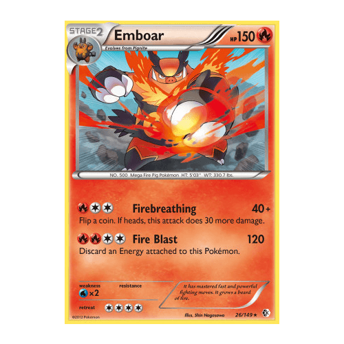 Emboar 26/149 BW Boundaries Crossed Holo Rare Pokemon Card NEAR MINT TCG