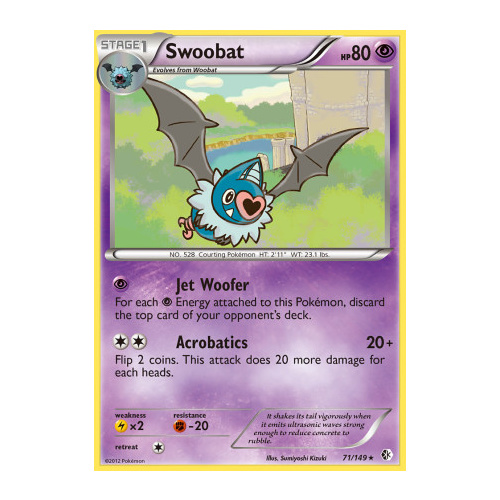 Swoobat 71/149 BW Boundaries Crossed Rare Pokemon Card NEAR MINT TCG