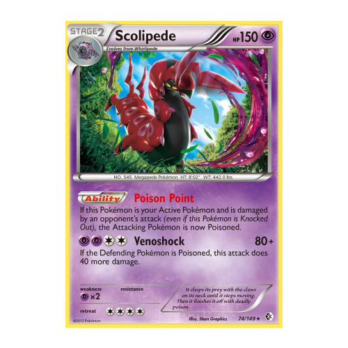 Scolipede 74/149 BW Boundaries Crossed Holo Rare Pokemon Card NEAR MINT TCG