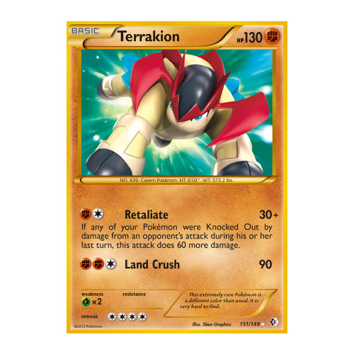 Terrakion 151/149 BW Boundaries Crossed Holo Secret Rare Pokemon Card NEAR MINT TCG